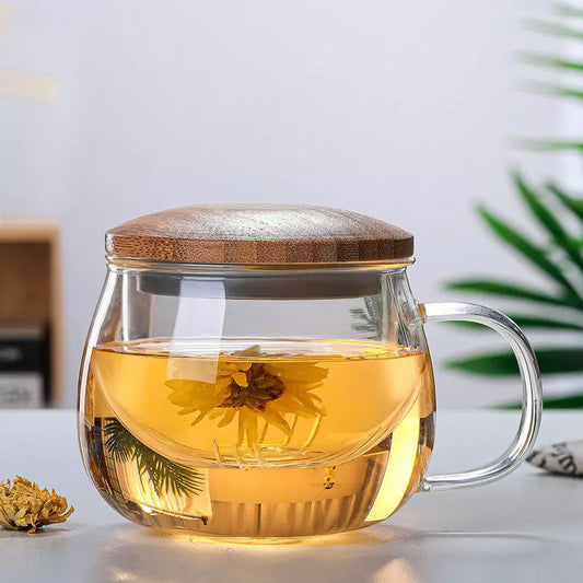 Glass Tea Cup with Infuser and Lid