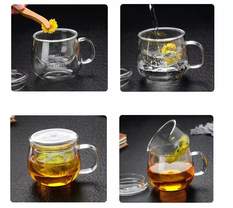 Glass Tea Cup with Infuser and Lid